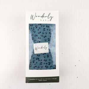 Wonderly Baby Teal & Navy Small Floral Swaddle Blanket - 47" x 47"